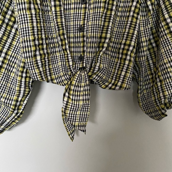 TOPSHOP button up puff sleeve blouse w front tie - Picture 3 of 3